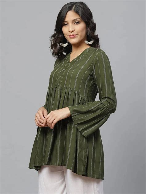Buy Green Striped Rayon Kurti Online at Rs.699 | Libas