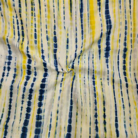 Modal Cotton White With Ink Blue And Yellow Tie And Dye Fabric – Sanskruti
