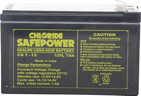 Chloride Safe Powers Exide 12V 7AH battery CS 7-12 SMF UPS Solar ...