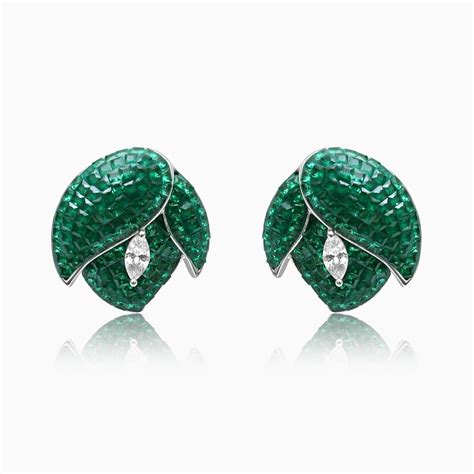 Silver Siberian Emerald Green Flower Earrings