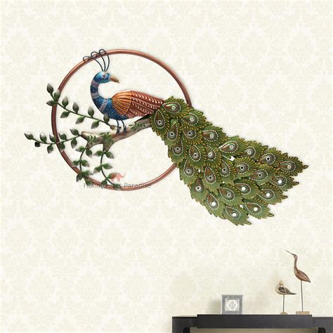 Handicrafts Paradise Iron Peacock with Long Feathers Wall Décor ...