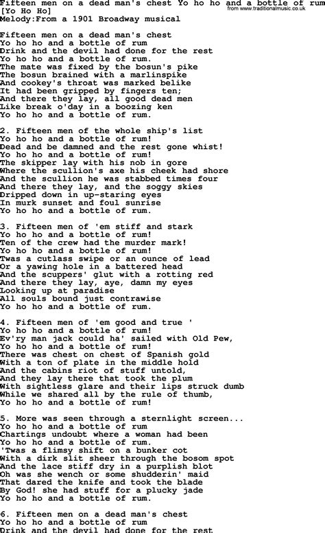 Old American Song - Lyrics for: Fifteen Men On A Dead Man's Chest Yo Ho ...