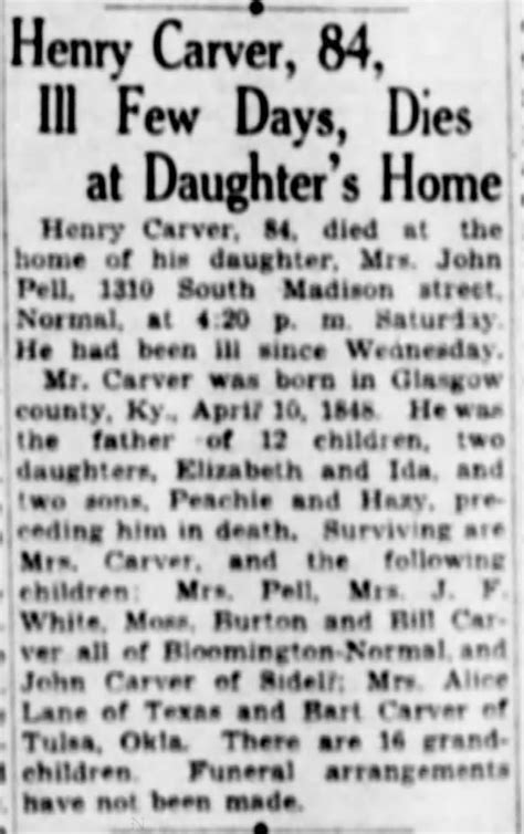 1932 Obituary of Henry Carver, 84 - Newspapers.com™