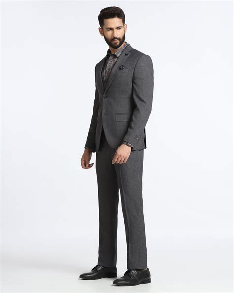 Buy Grey Three Piece Textured Suit From Zyme Collection
