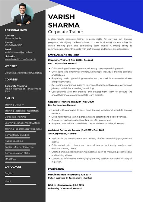 Sample Resume of Corporate Trainer with Template & Writing Guide ...