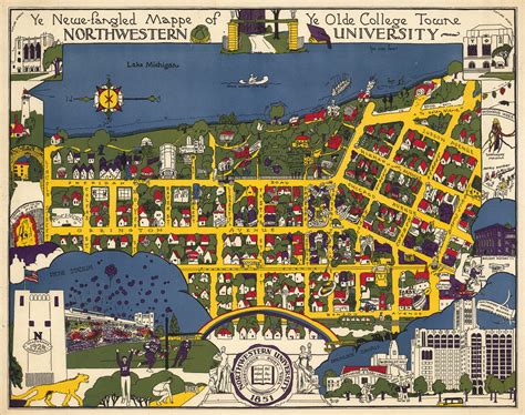 1927 Pictorial Map Northwestern University Evanston Illinois College Wall Poster | eBay