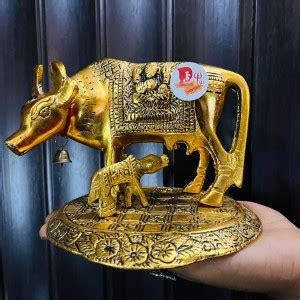 DARIDRA BHANJAN Metal Religious Kamdhenu Cow with Calf, kamdhenu cow ...