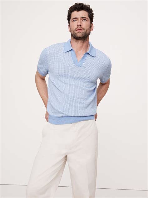 Cotton-Linen Johnny-Collar Sweater Polo | Banana Republic