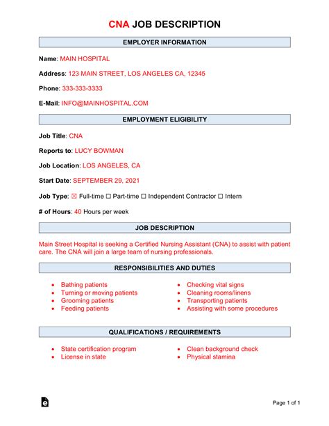 Free CNA Job Description Template | Sample - Word | PDF – eForms