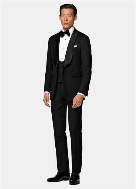 Black Three-Piece Tailored Fit Havana Tuxedo in Pure S110's Wool ...