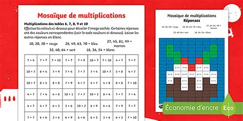 Mosaïque de multiplication des tables 6, 7, 8 et 9