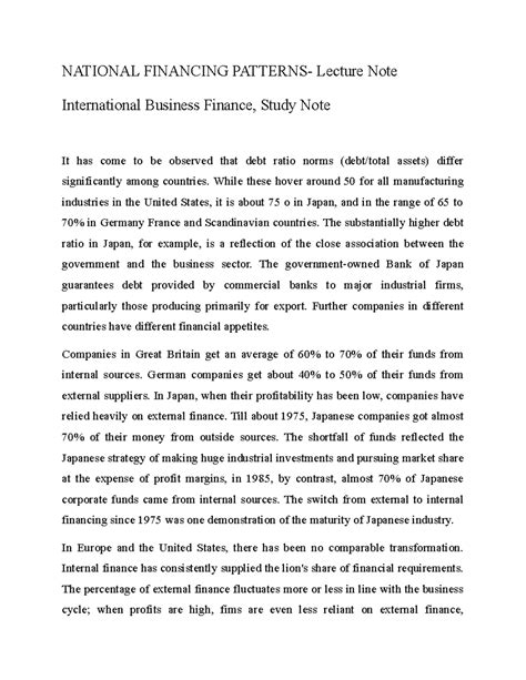 National Financing Patterns - NATIONAL FINANCING PATTERNS- Lecture Note ...