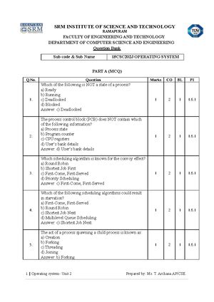 Operating Systems - 18CSC205J - Studocu