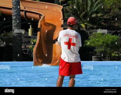 Lifeguard at Spanish water park Stock Photo - Alamy