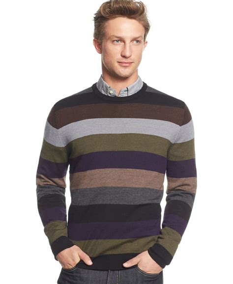 Club Room Merino Wool Multi-Striped Crew-Neck Sweater, Only at Macy's ...