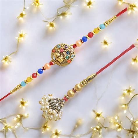 Traditional Ganesha Design Bhaiya Bhabhi Rakhi Set ,Exquisite Set of 2 ...