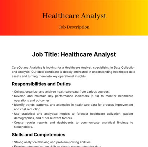 Free Healthcare Analyst Job Description Template to Edit Online