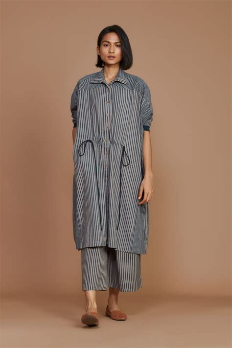 Grey With Charcoal Striped Kaftan Dress – Mati