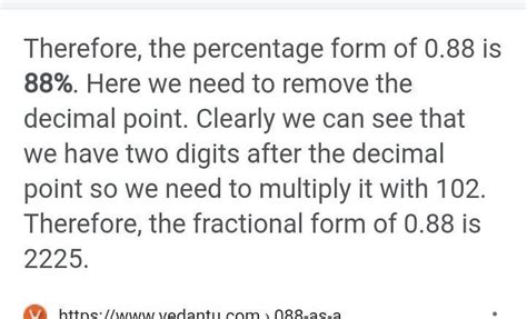 What is 0.88 as a percent and as a fraction or mixed number? - Brainly.in