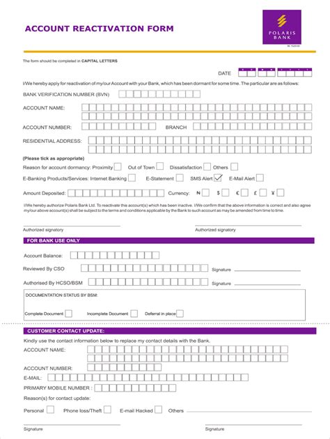 2019 NG Polaris Bank Account Reactivation Form - Blank Fillable ...