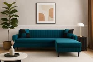 FURNY Gracina Fabric 4 Seater Convertiable L Shape Sofa Set 3 Seater ...