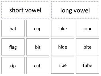L190: LONG|SHORT vowels (1 syllable words) (30\set|4pgs) | TpT