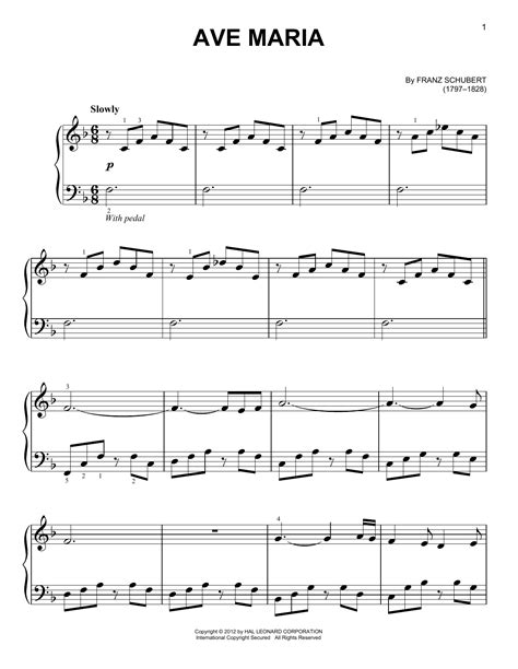 Ave Maria by Franz Schubert Sheet Music for Very Easy Piano at Sheet Music Direct