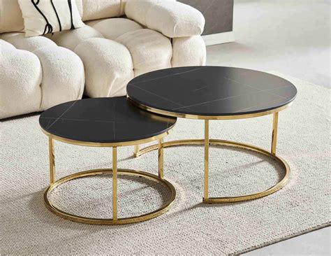 Glam Marble Ceramic Round Nesting Coffee Table Set with Gold Base ...