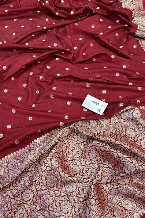 Maroon Golden Zari Dupion Silk Banarasi Saree – Mohsin Textiles