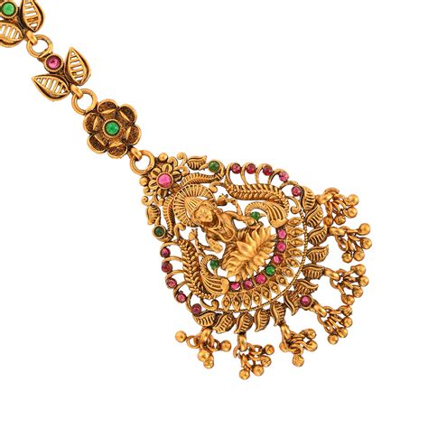Floral Inspired Motifs Brass Goddess Lakshmi Gold Toned Maang Tika – VOYLLA