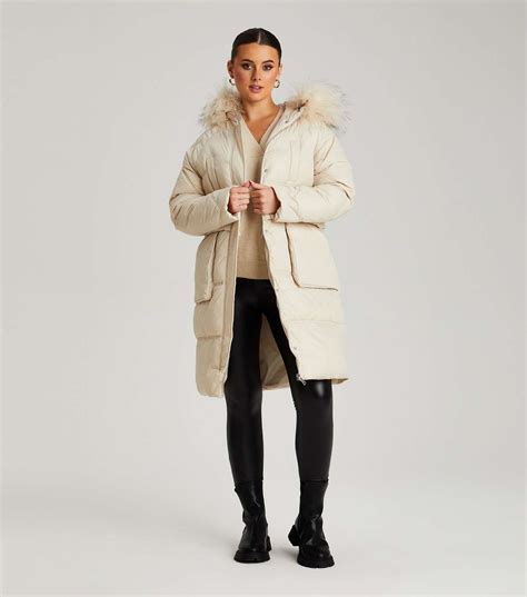 Urban Bliss Stone Faux Fur Hood Puffer Parka Jacket | New Look
