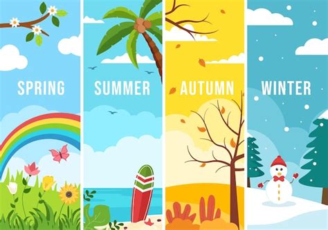 Scenery of the four seasons of nature with landscape template hand ...