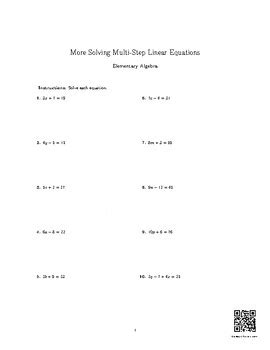 Image result for Solving Multi-Step Linear Equations Worksheet