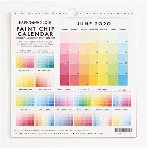 Paper Source 2019-2020 17 Month Paint Chip Calendar, 12 1/4" x 12 1/4 ...
