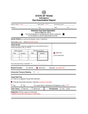 STATE OF TEXAS Eye Examination Report - Facultysfasuedu - Faculty Sfasu ...