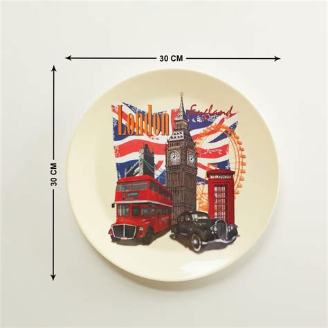 Buy Artesia Red and Beige Graphic Printed Melamine Round Wall Plate ...