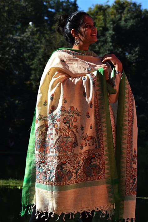 Diorama Designs Madhubani Hand-Painted Traditional Cotton Dupatta ...
