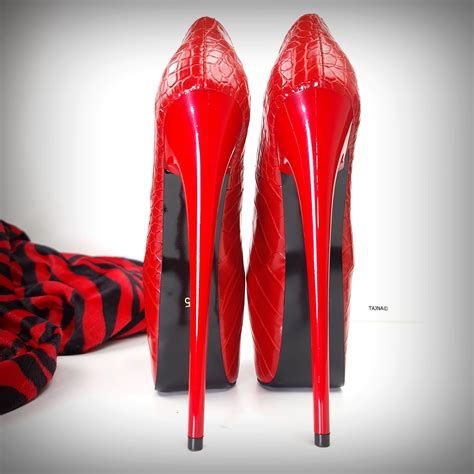 Red Croco Classic High Heel Platform Pumps | High heels, Red high heel ...