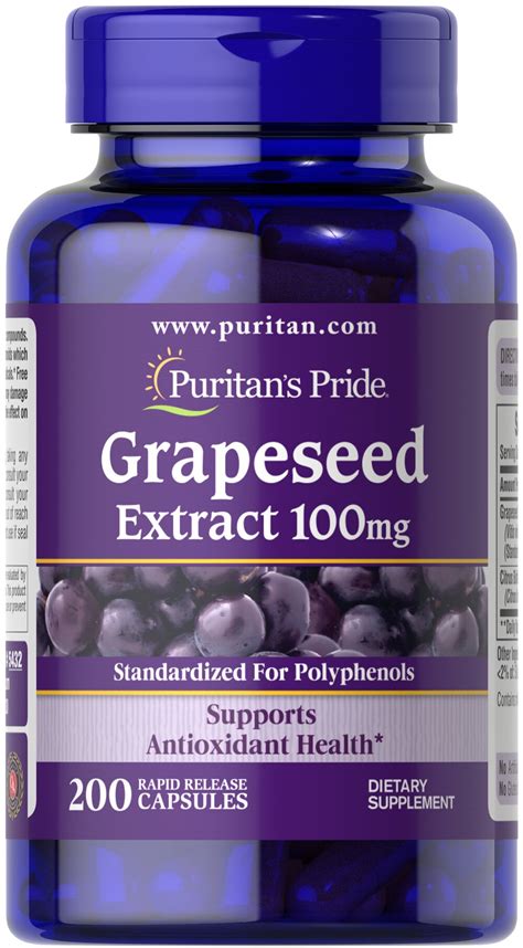 Grapeseed Extract 100 mg, 200 Capsules (5432) | Puritan's Pride