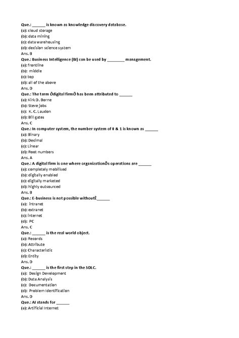 MIS-Practice-MCQ - MIS - Que.: ______ is known as knowledge discovery ...