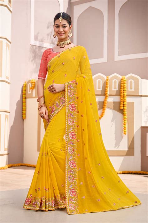 Laxmipati Laadlee N-2315 Chiffon Yellow Saree – Laxmipati Sarees | Sale