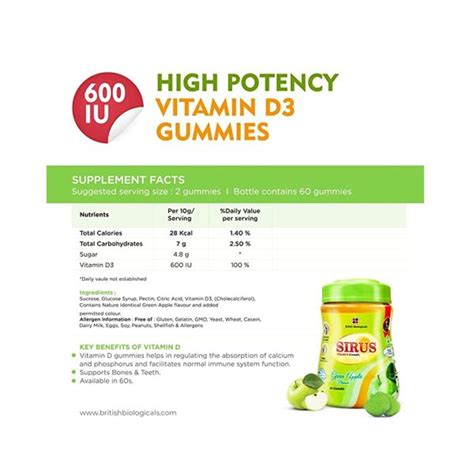 British Biologicals Sirus Vitamin D Gummies (60 gummies) - Cureka ...