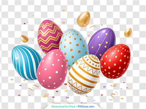 Easter Eggs With Various Patterns And Colorful Confetti Free PNG - PNGate
