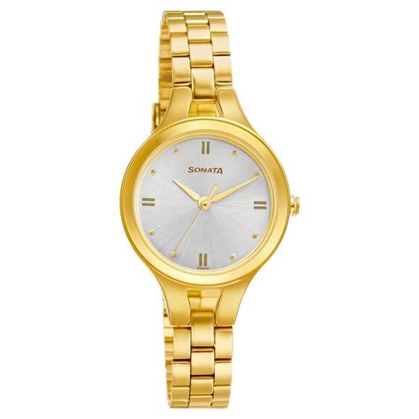 Buy Online Sonata Gold Edit Silver Dial Women Watch With Stainless ...