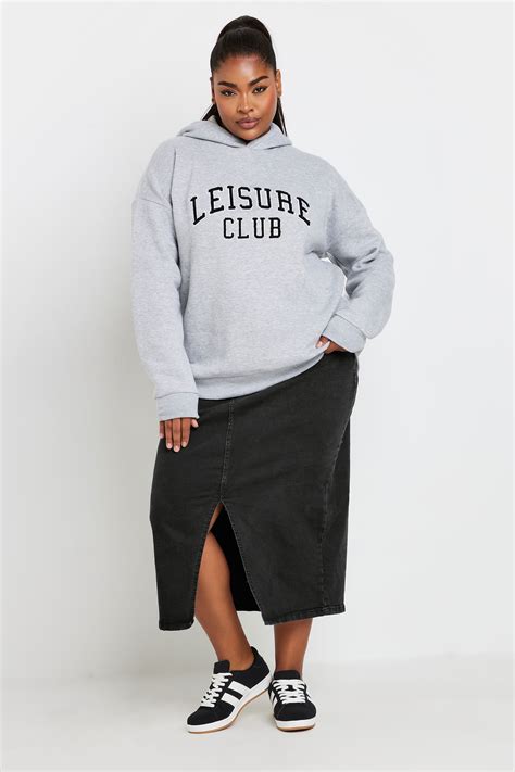 YOURS Plus Size Black Midi Stretch Denim Skirt | Yours Clothing