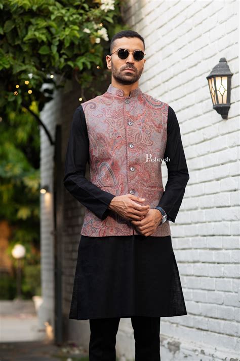 Pashtush Mens Woven Jacquard Structured Waistcoat, Slim Fit, Melange G ...