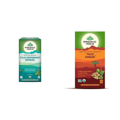 ORGANIC INDIA Tulsi Peppermint Refresh 25 Tea Bags | Stress Relieving ...