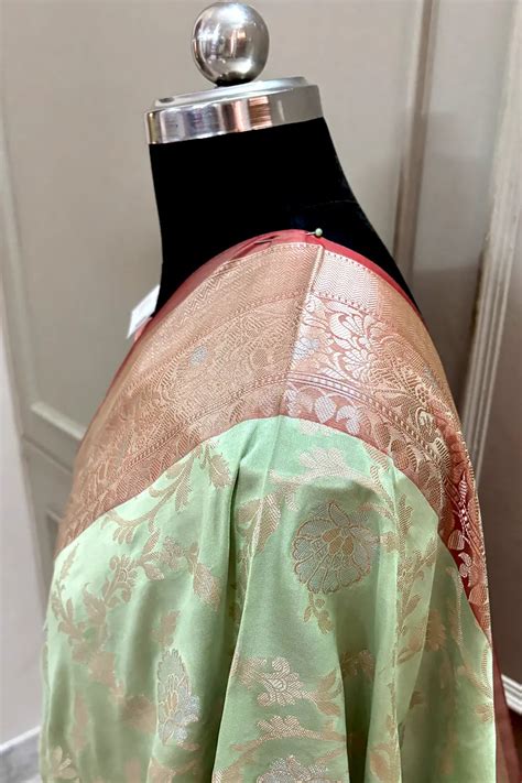 Light Pista and Red Zari Banarasi Silk Saree – Mohsin Textiles