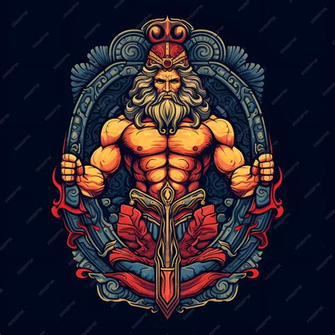 Premium Photo | Strong and Muscular God with Weapon for T Shirt Design ...