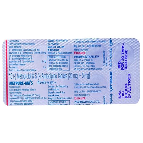 Metpure AM 5 Tablet 10's Price, Uses, Side Effects, Composition ...